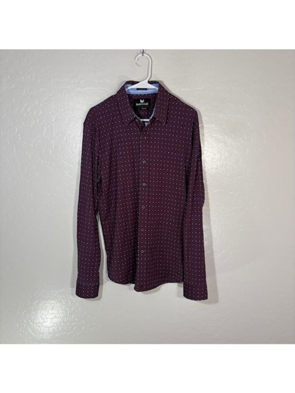 Buttercloth Shirt Mens Large Red Geometric Long Sleeve Button Up Slim Fit Casual